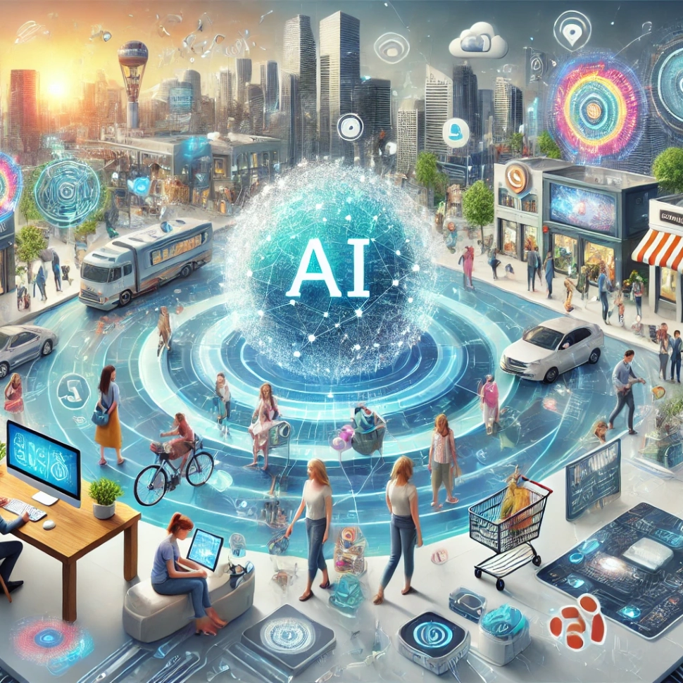 DALL·E 2024-08-26 13.33.20 - A futuristic scene illustrating the evolution of AI-powered personalization over the next five years. The image shows a highly advanced digital enviro