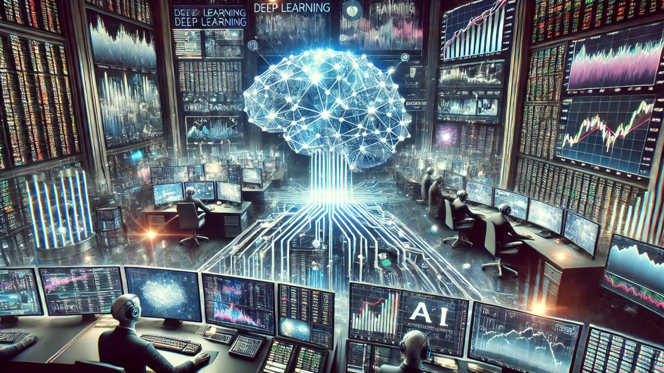 DALL·E 2024-08-26 13.38.11 - A powerful image illustrating the role of deep learning in predicting market movements for algorithmic trading. The scene shows a high-tech trading fl