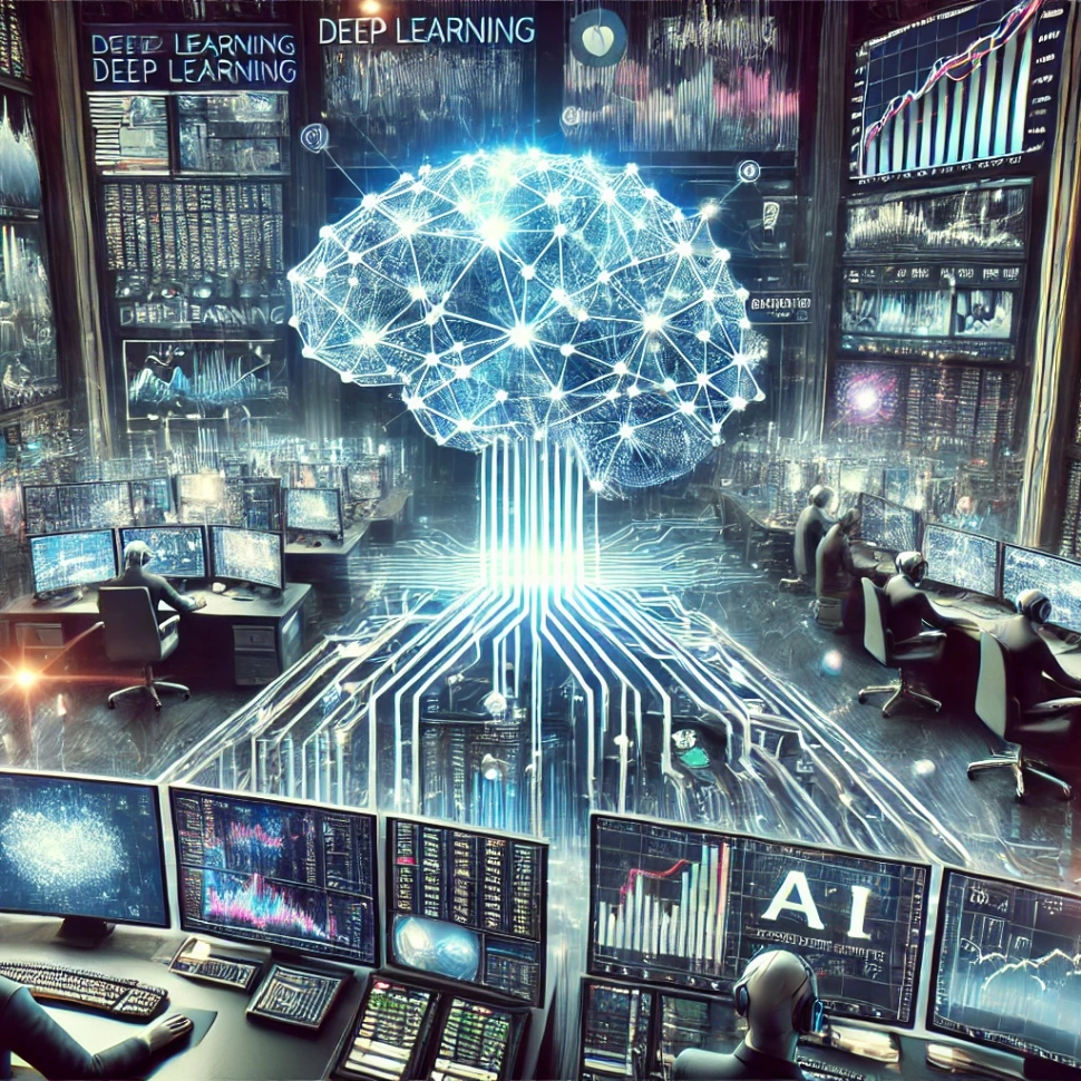 DALL·E 2024-08-26 13.38.11 - A powerful image illustrating the role of deep learning in predicting market movements for algorithmic trading. The scene shows a high-tech trading fl