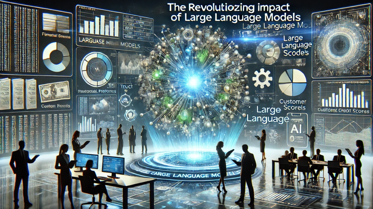 DALL·E 2024-08-26 13.41.57 - An image representing the revolutionizing impact of large language models on credit scoring and financial assessments. The scene features a financial