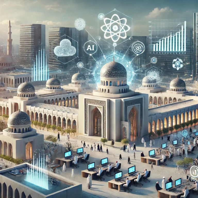 DALL·E 2024-08-26 15.26.26 - An image depicting the involvement of universities in Muslim-majority states in the fields of Artificial Intelligence (AI), data science, and data ana